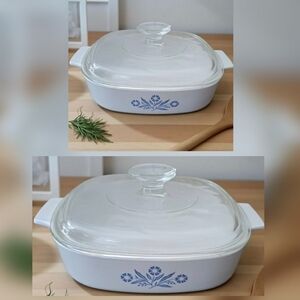 Set Of 2 Vintage Blue Corningware Cornflower Dutch Oven With Lid 1 1/2 & 1